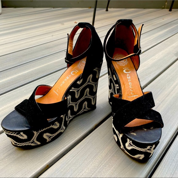 Jeffrey Campbell black suede platform wedge 8 - Picture 2 of 2